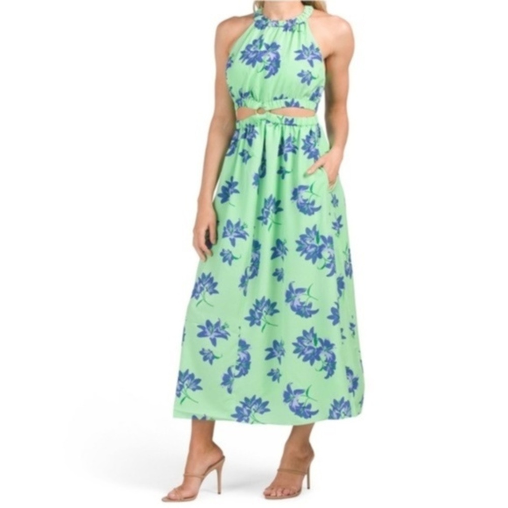 Likely Karrica Maxi‎ Dress Blue Floral Cut Out Print